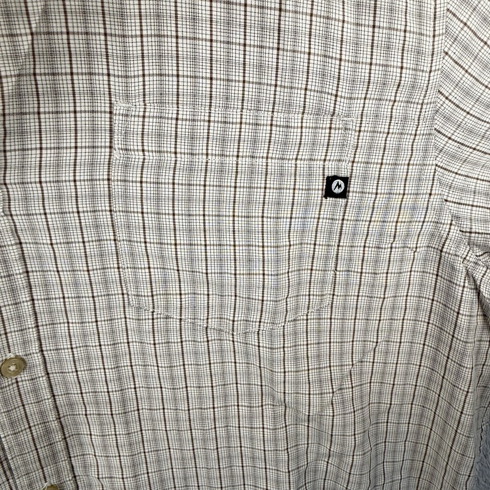 Marmot Button Up Shirt Mens XL White Brown Plaid S/S Outdoor Gorp Grunge FLAW - Picture 5 of 10